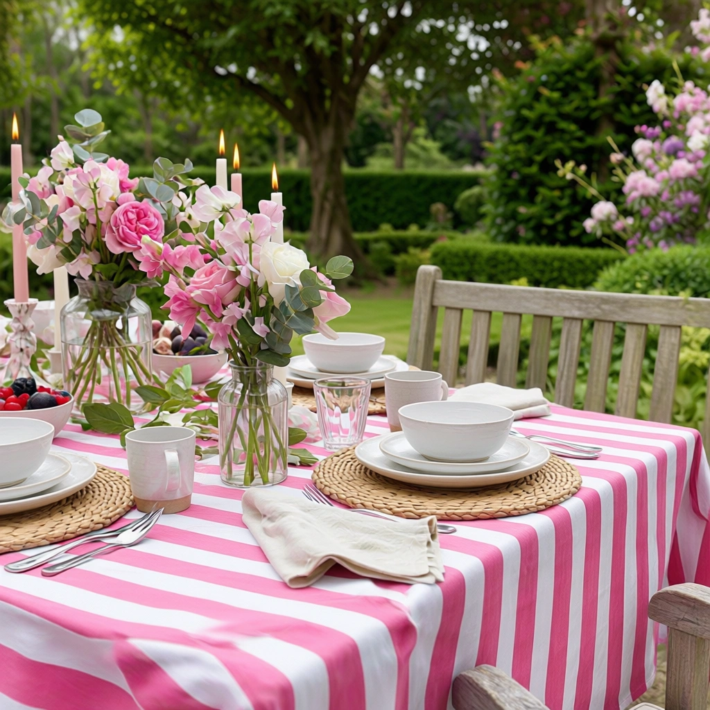 10 Seater Tablecloth 180x270 cms  Big Stripe Pink 271032