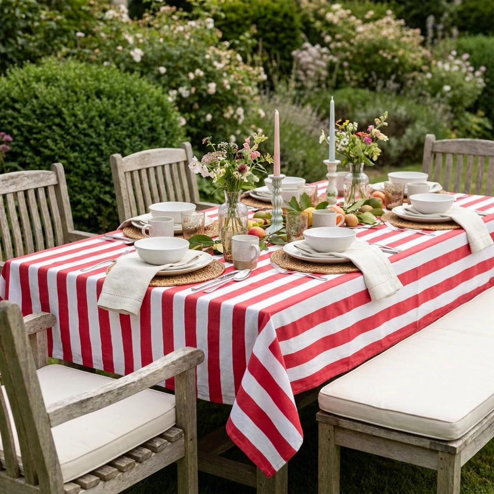 Image of 12 Seater Tablecloth – 180x340 cms | Big Stripe Red 271030