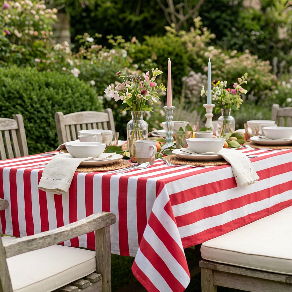 10 Seater Tablecloth 180x270 cms  Big Stripe Red 271030