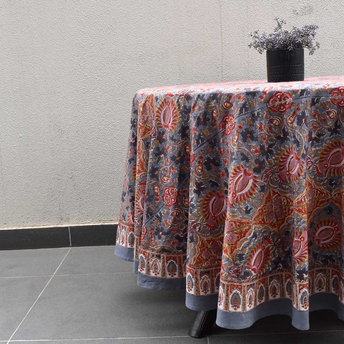 Hand Block Printed Cotton Round Tablecloth 220 cms Bird Of Paradise Gud 204347