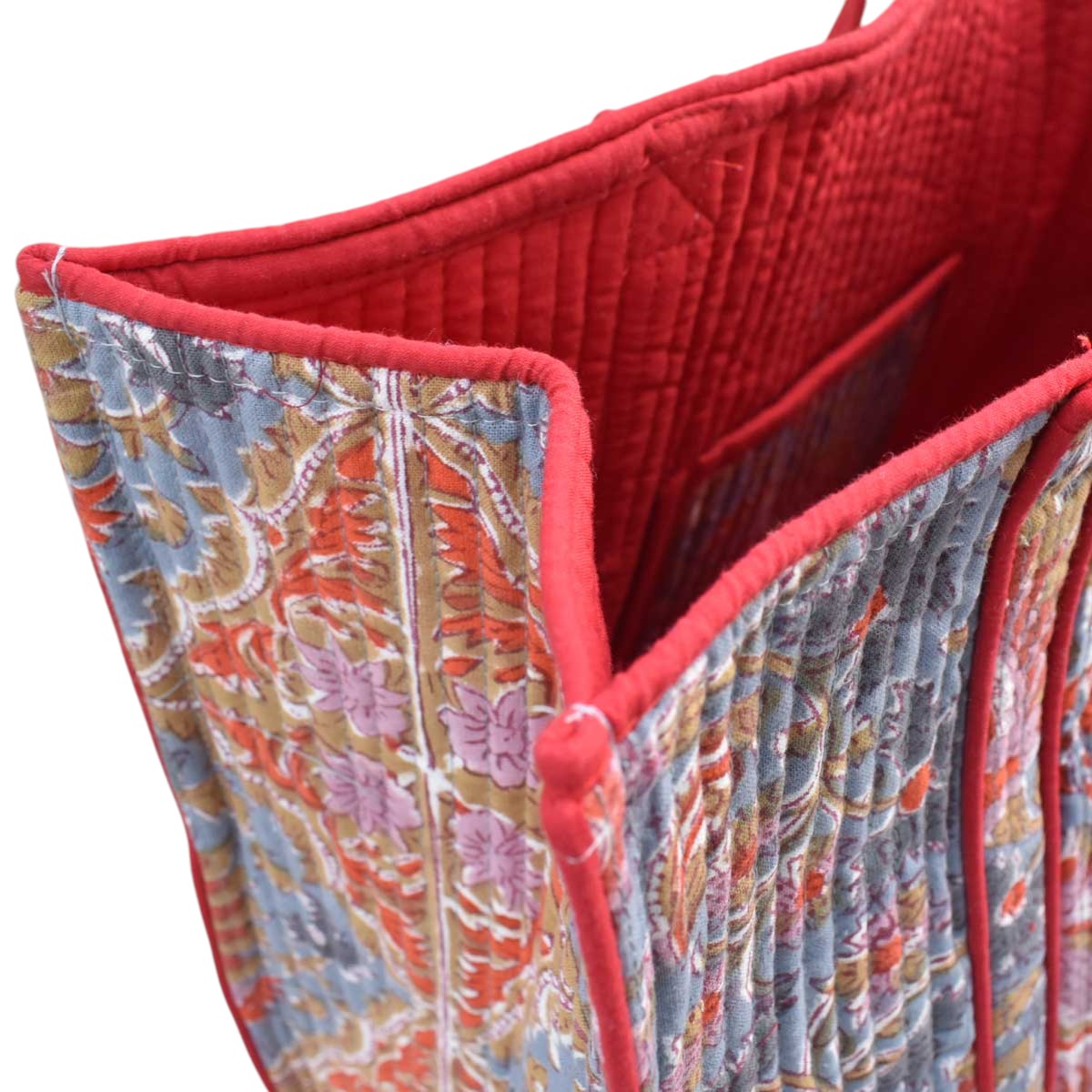 Hand Block Printed Cotton Quilted Tote Bag  Bird Of Paradise Gud 204347