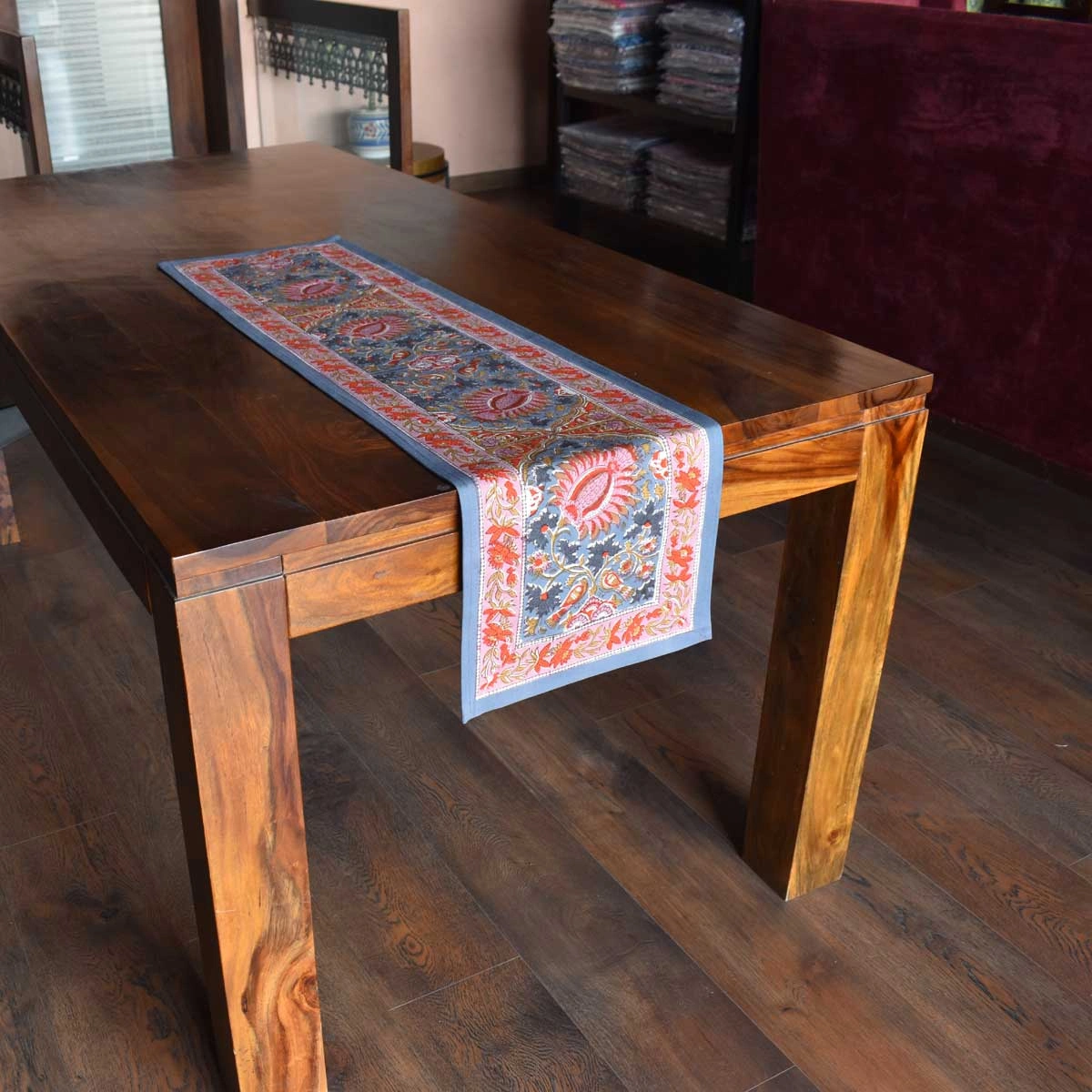 Hand Block Printed Cotton Canvas Table Runner 33x120 cms Bird Of Paradise Gud 204347