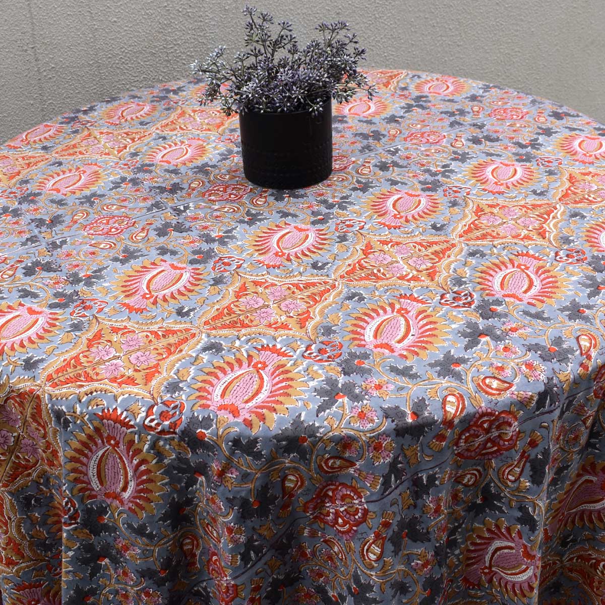 Hand Block Printed Cotton Round Tablecloth 150 cms Bird Of Paradise Gud 204347