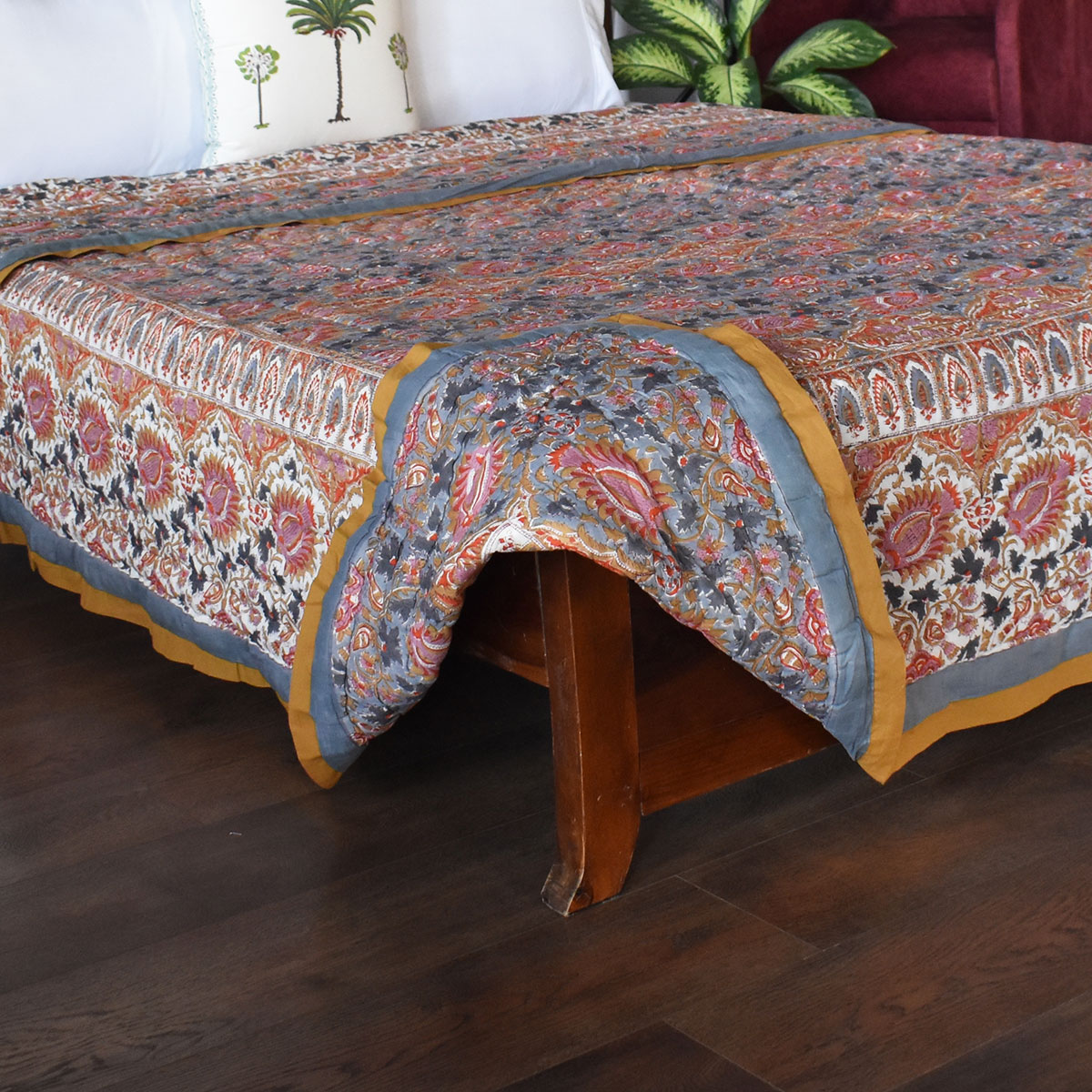 Hand Block Printed Cotton Quilt King Size Bird Of Paradise Gud 204347