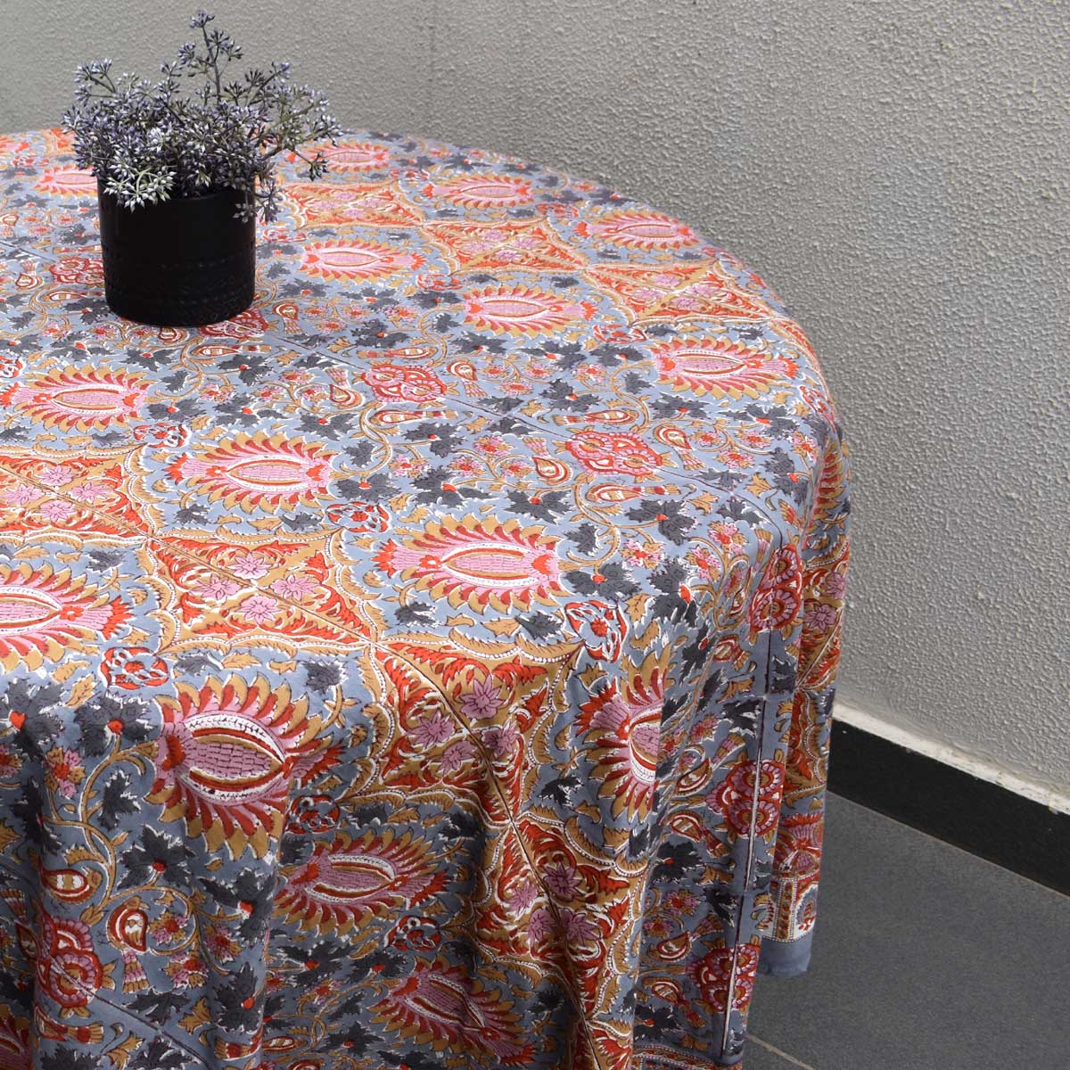 Hand Block Printed Cotton Round Tablecloth 220 cms Bird Of Paradise Gud 204347