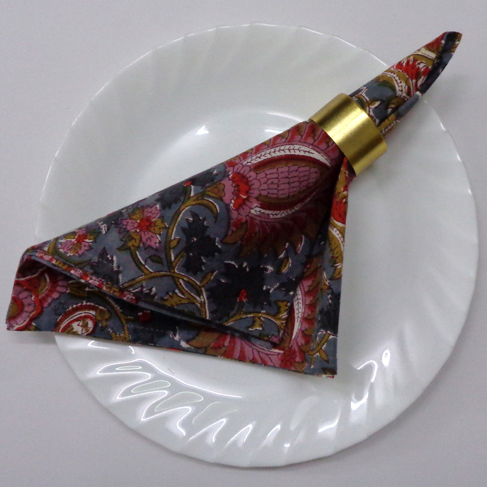 Hand Block Printed Cotton Napkin 45x45 cms Set of 4 Napkins Bird Of Paradise Gud 204347