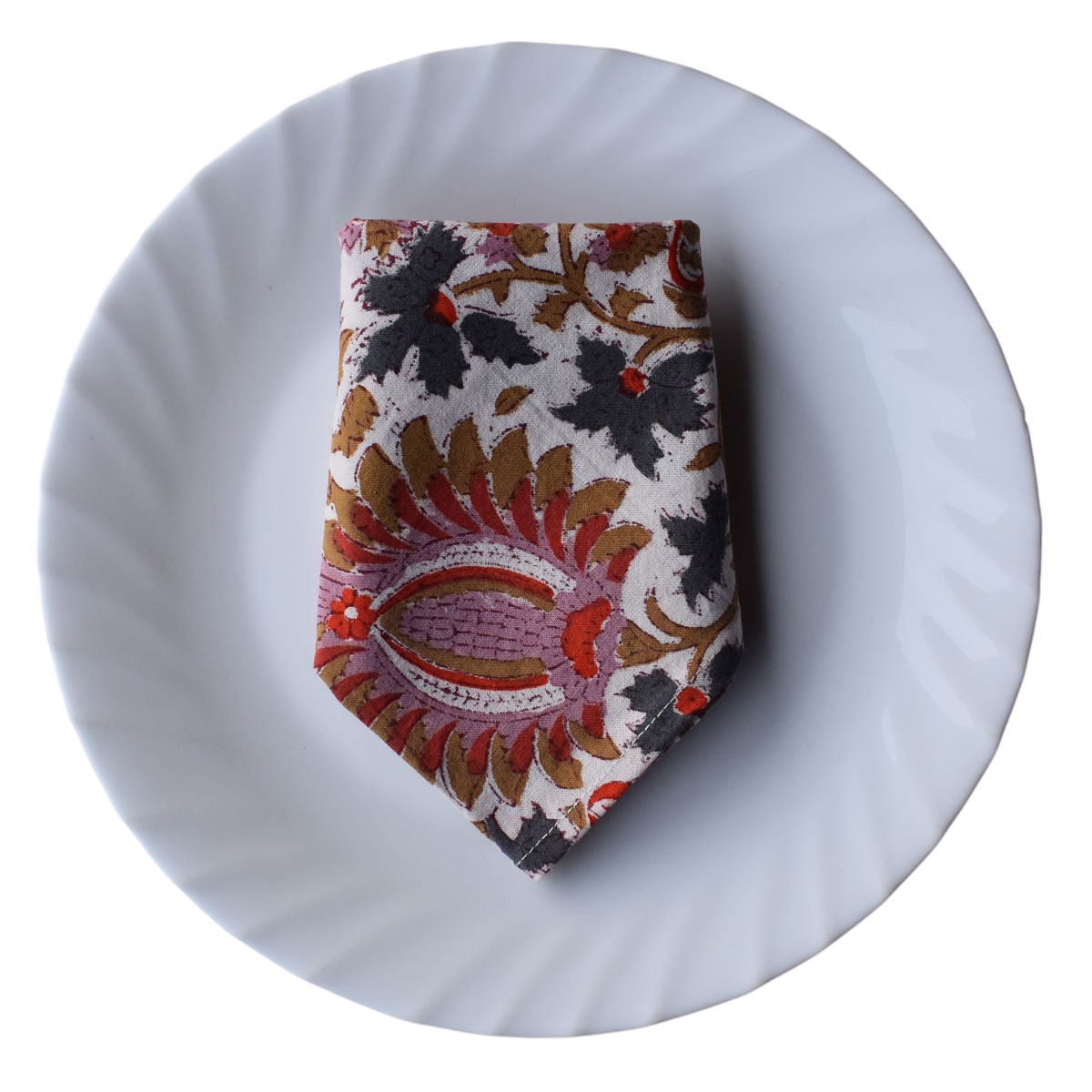 Hand Block Printed Cotton Napkin 45x45 cms Set of 4 Napkins Bird Of Paradise Open 204059