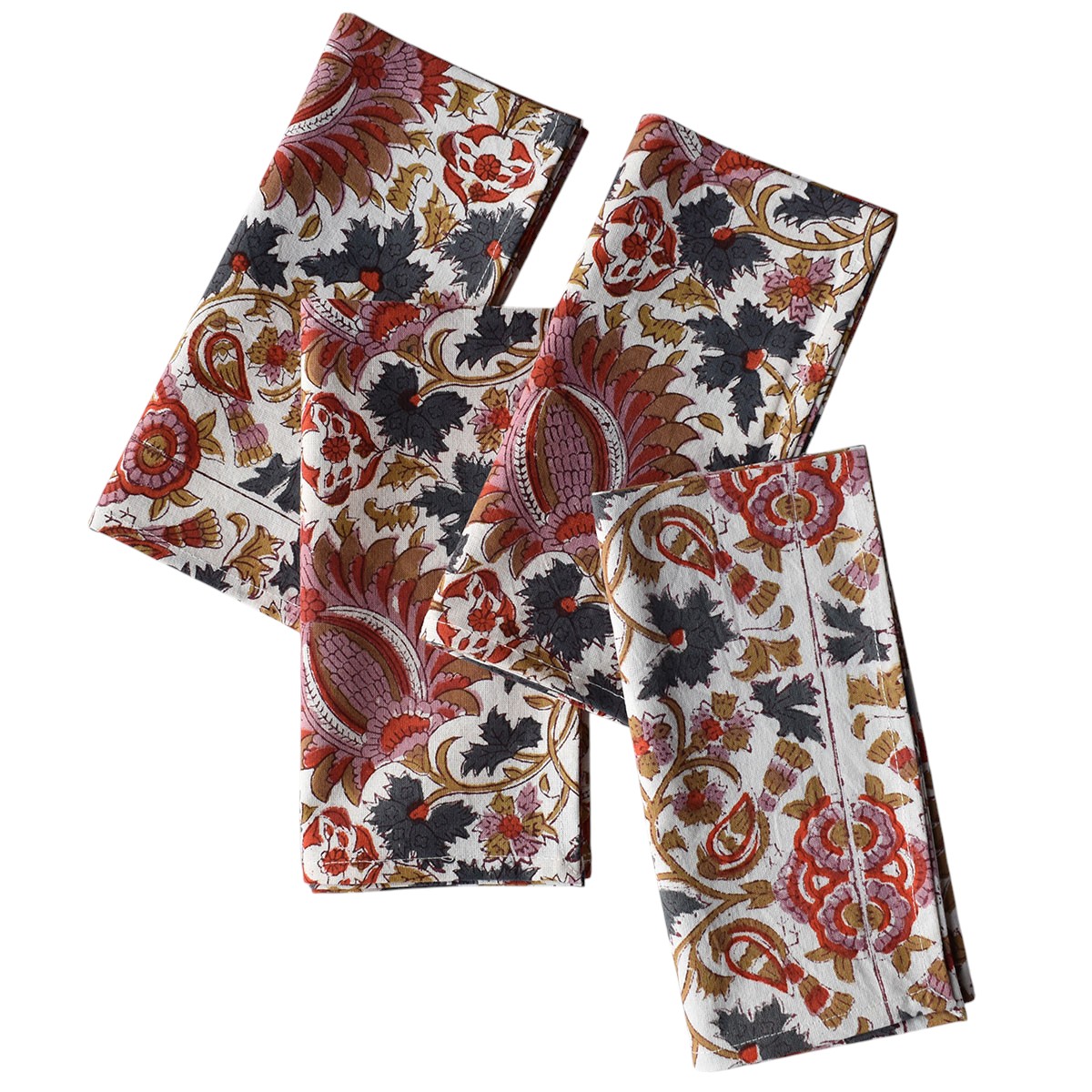 Hand Block Printed Cotton Napkin 45x45 cms Set of 4 Napkins Bird Of Paradise Open 204059