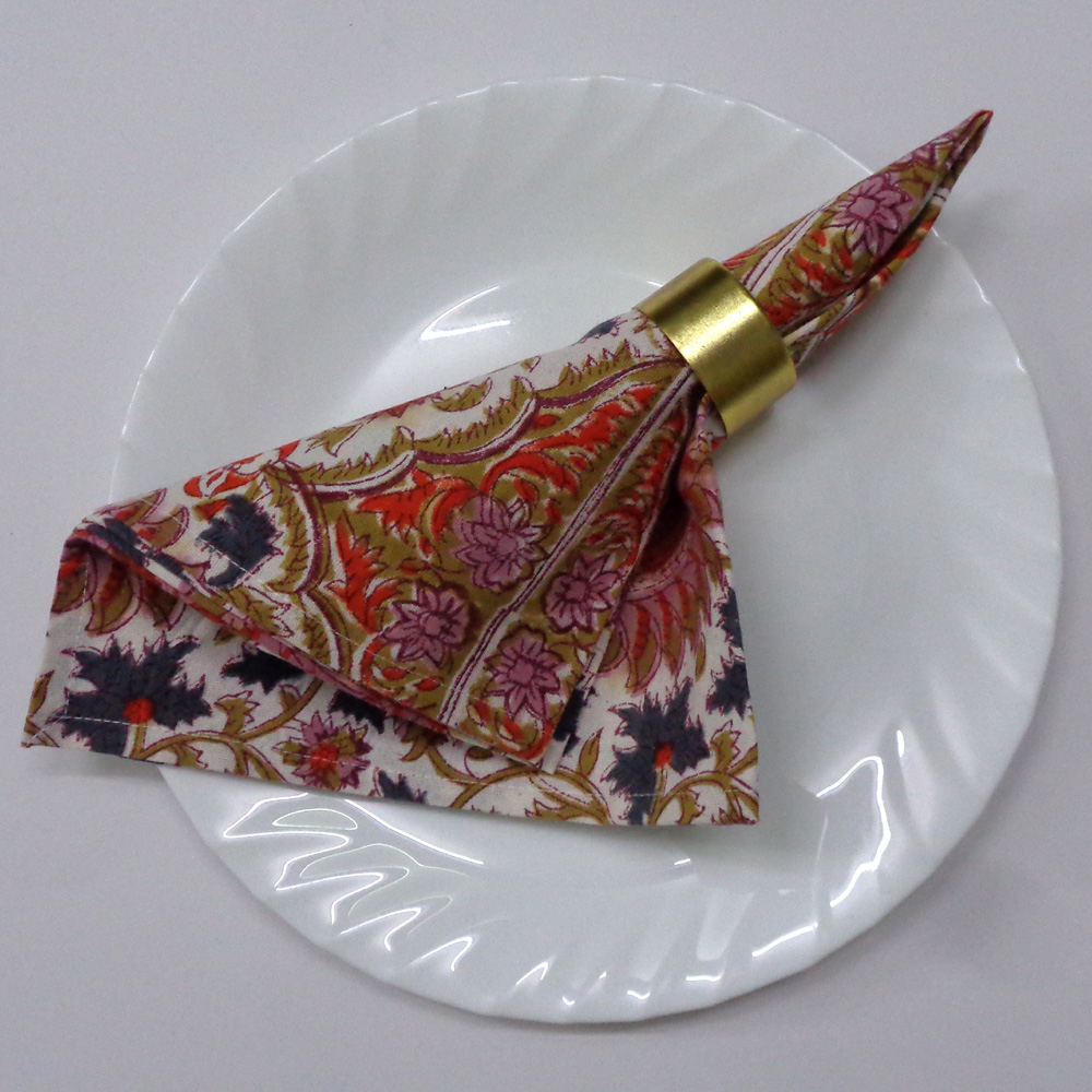 Hand Block Printed Cotton Napkin 45x45 cms Set of 4 Napkins Bird Of Paradise Open 204059