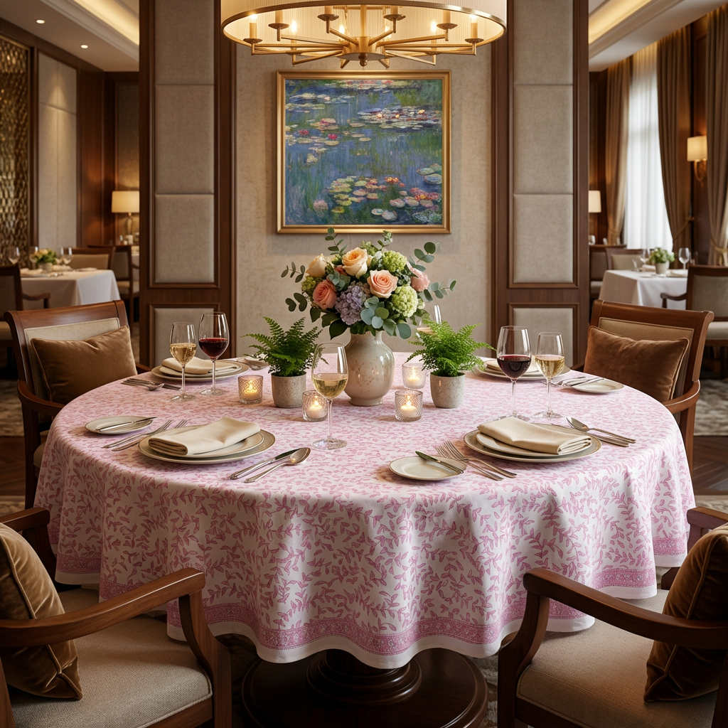 Round 220 cms Cotton French Design Table Cover  Blush Pink Harmony 202406