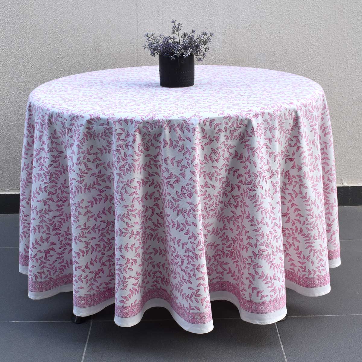 Round 220 cms Cotton French Design Table Cover Blush Pink Harmony 202406