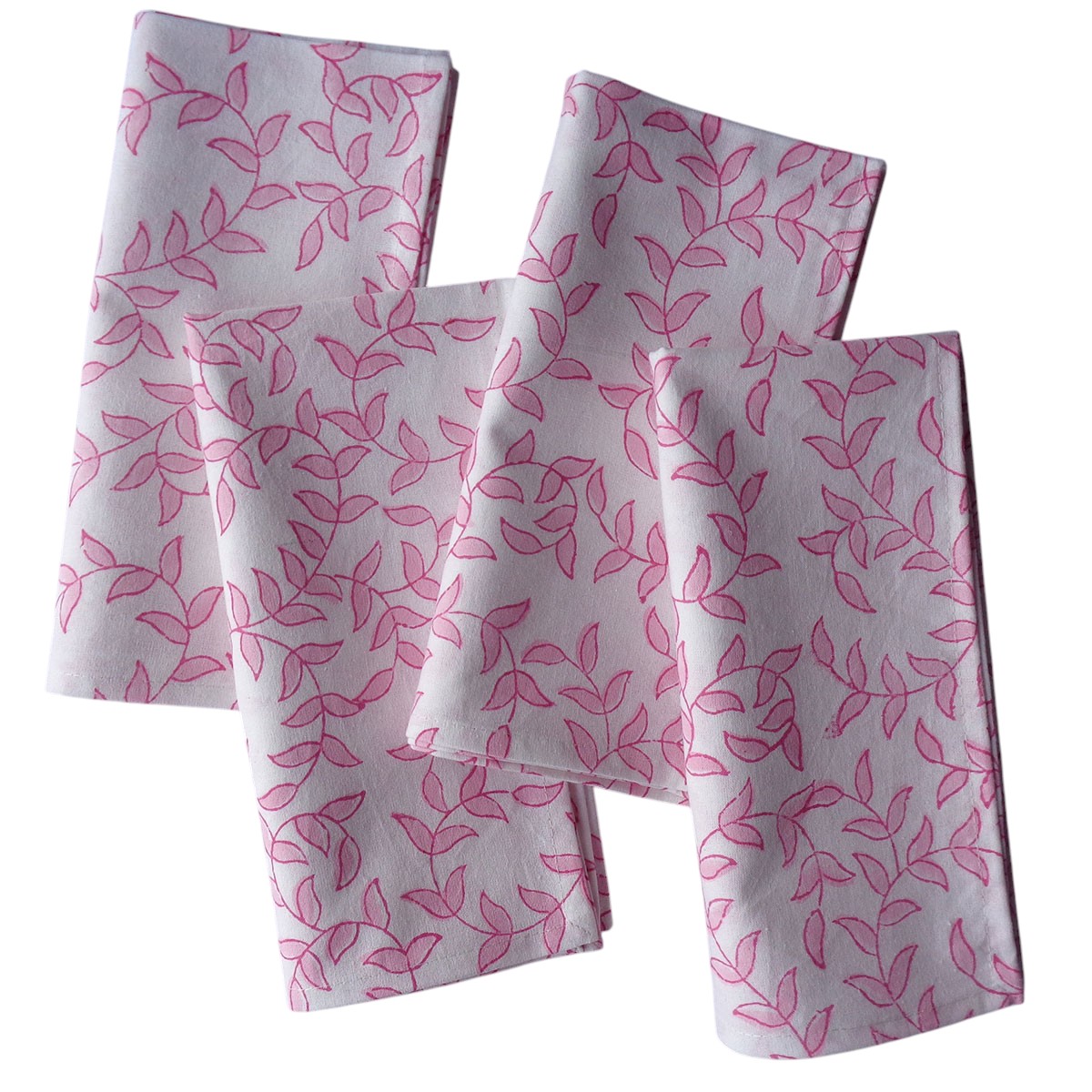 Hand Block Printed Cotton Napkin 45x45 cms Set of 4 Napkins Blush Pink Harmony 202406