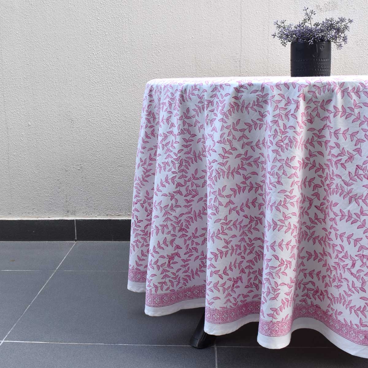 Round 220 cms Cotton French Design Table Cover Blush Pink Harmony 202406
