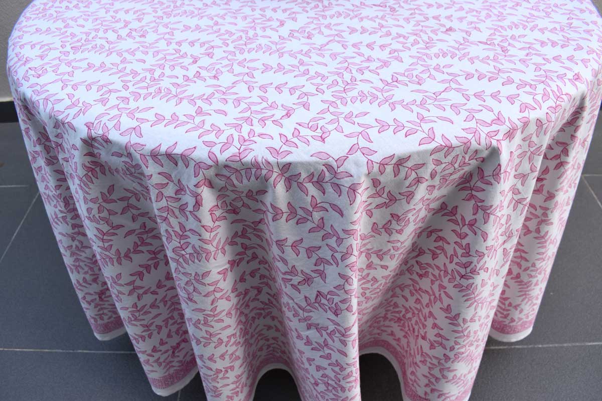 Round 220 cms Cotton French Design Table Cover Blush Pink Harmony 202406