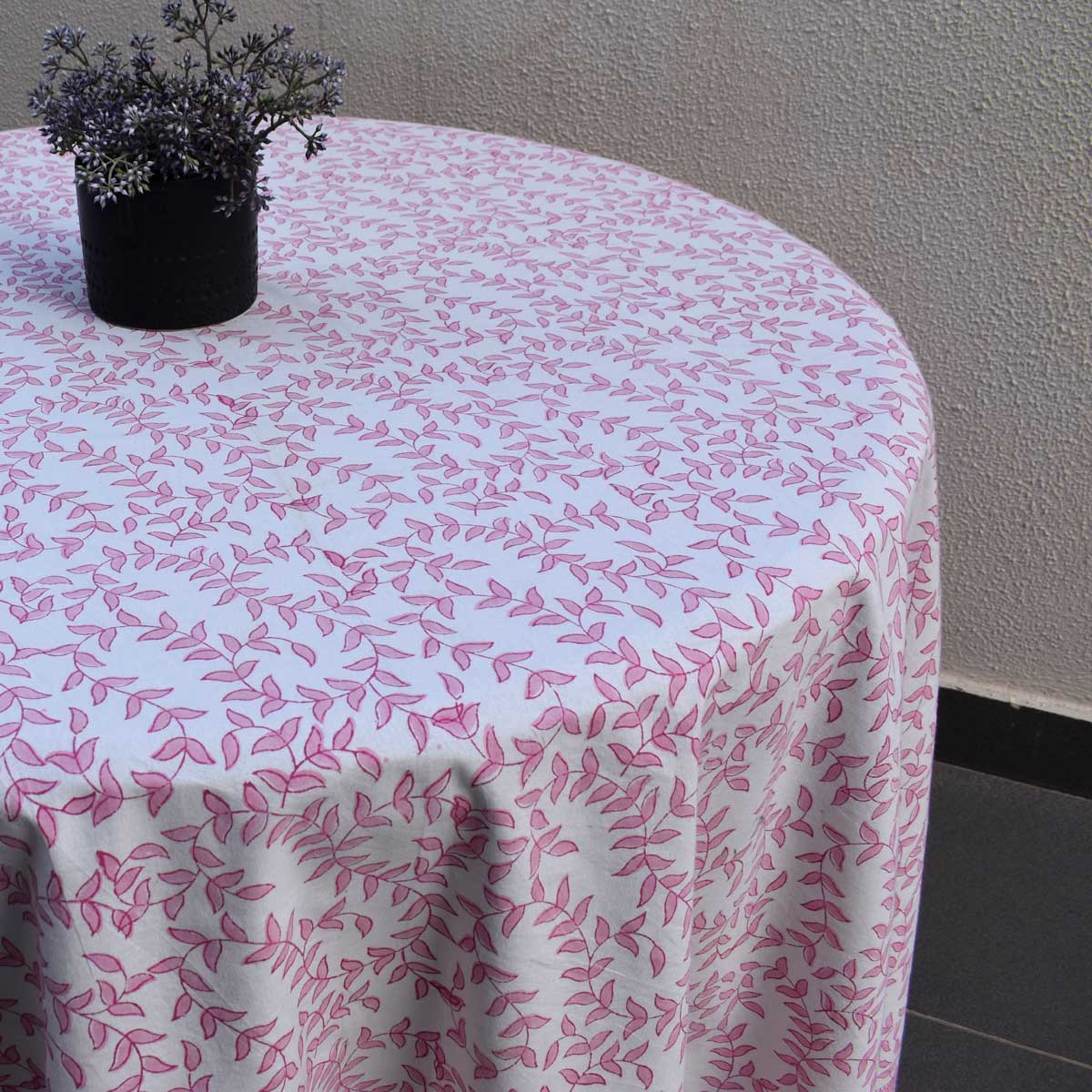 Round 220 cms Cotton French Design Table Cover Blush Pink Harmony 202406
