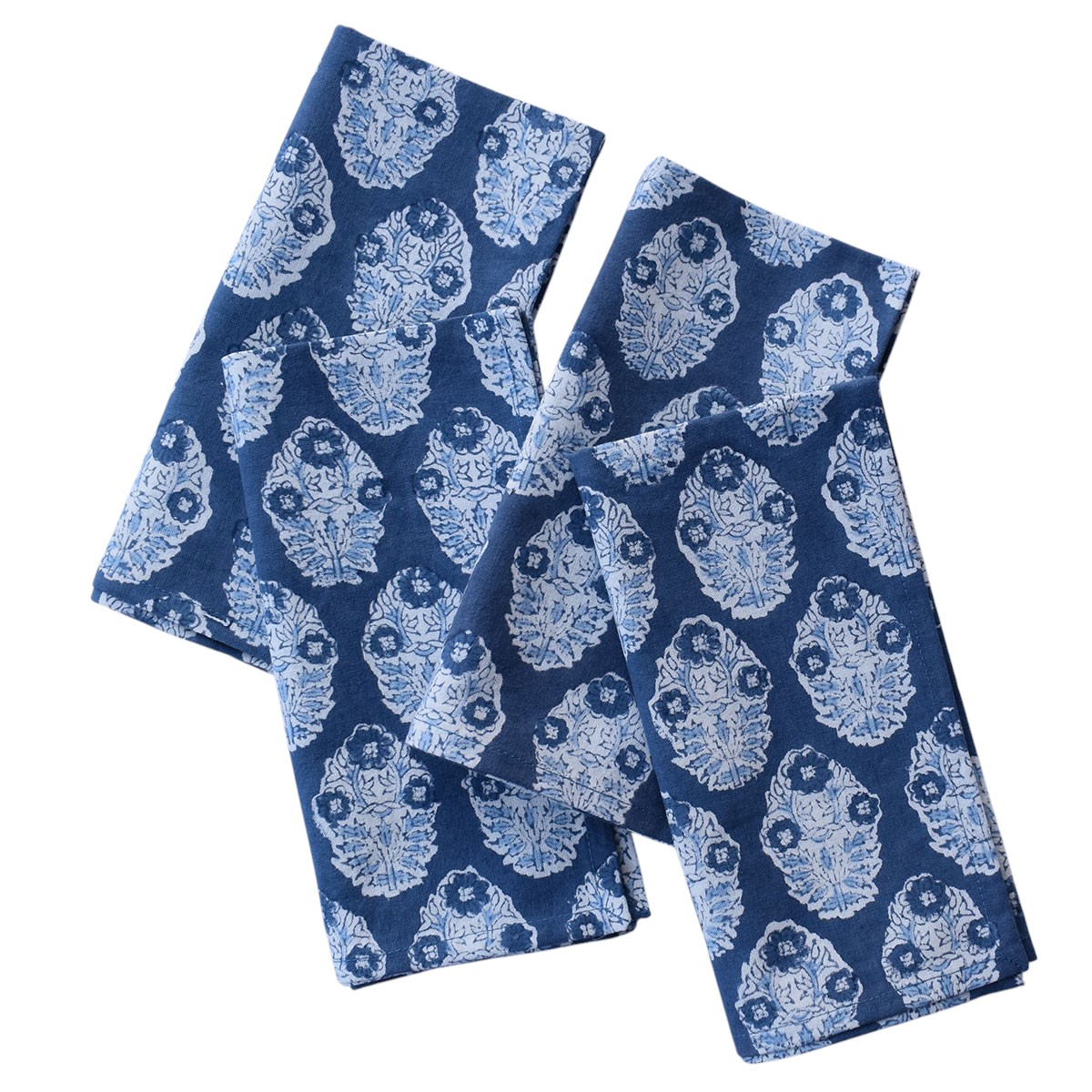 Hand Block Printed Cotton Napkin 45x45 cms Set of 4 Napkins Boota Aster Blue 202504