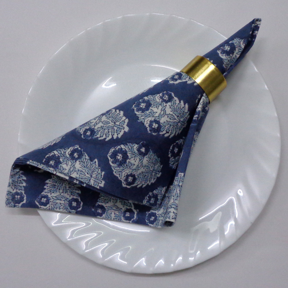 Hand Block Printed Cotton Napkin 45x45 cms Set of 4 Napkins Boota Aster Blue 202504