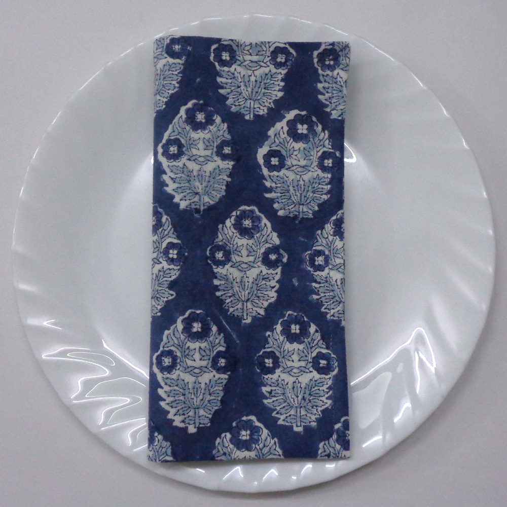 Hand Block Printed Cotton Napkin 45x45 cms Set of 4 Napkins  Boota Aster Blue 202504