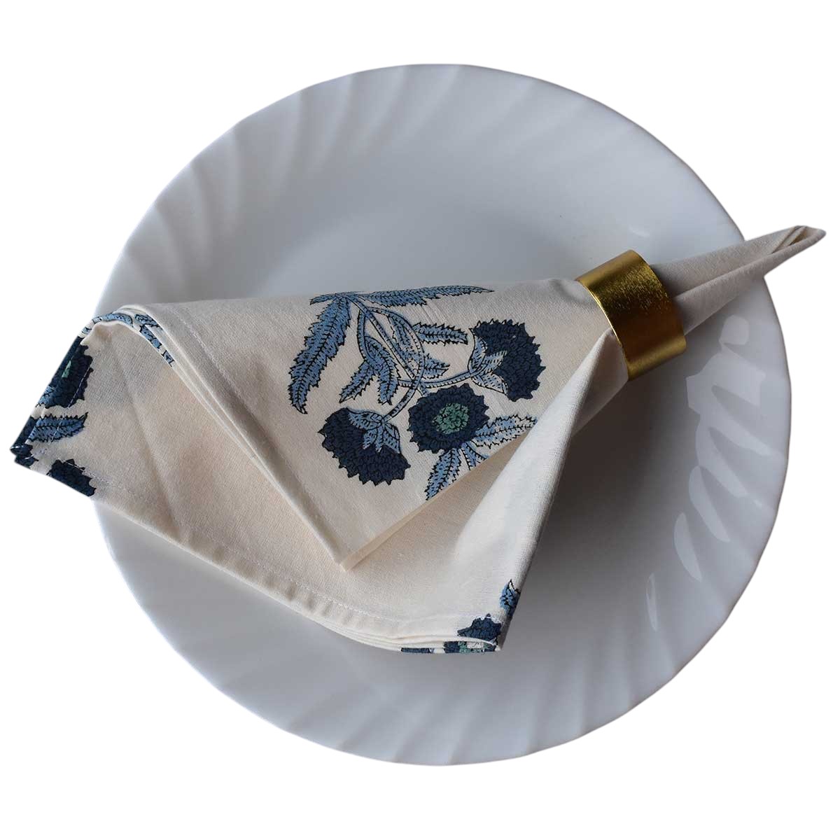 Hand Block Printed Cotton Napkin 45x45 cms Set of 4 Napkins Boota Blue 204108