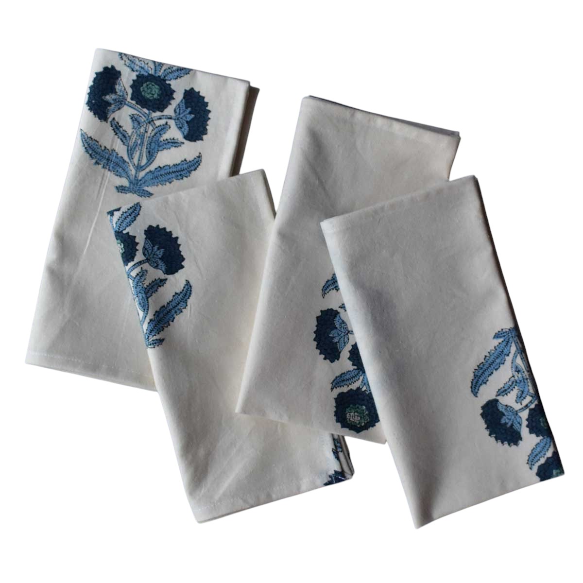 Hand Block Printed Cotton Napkin 45x45 cms Set of 4 Napkins Boota Blue 204108