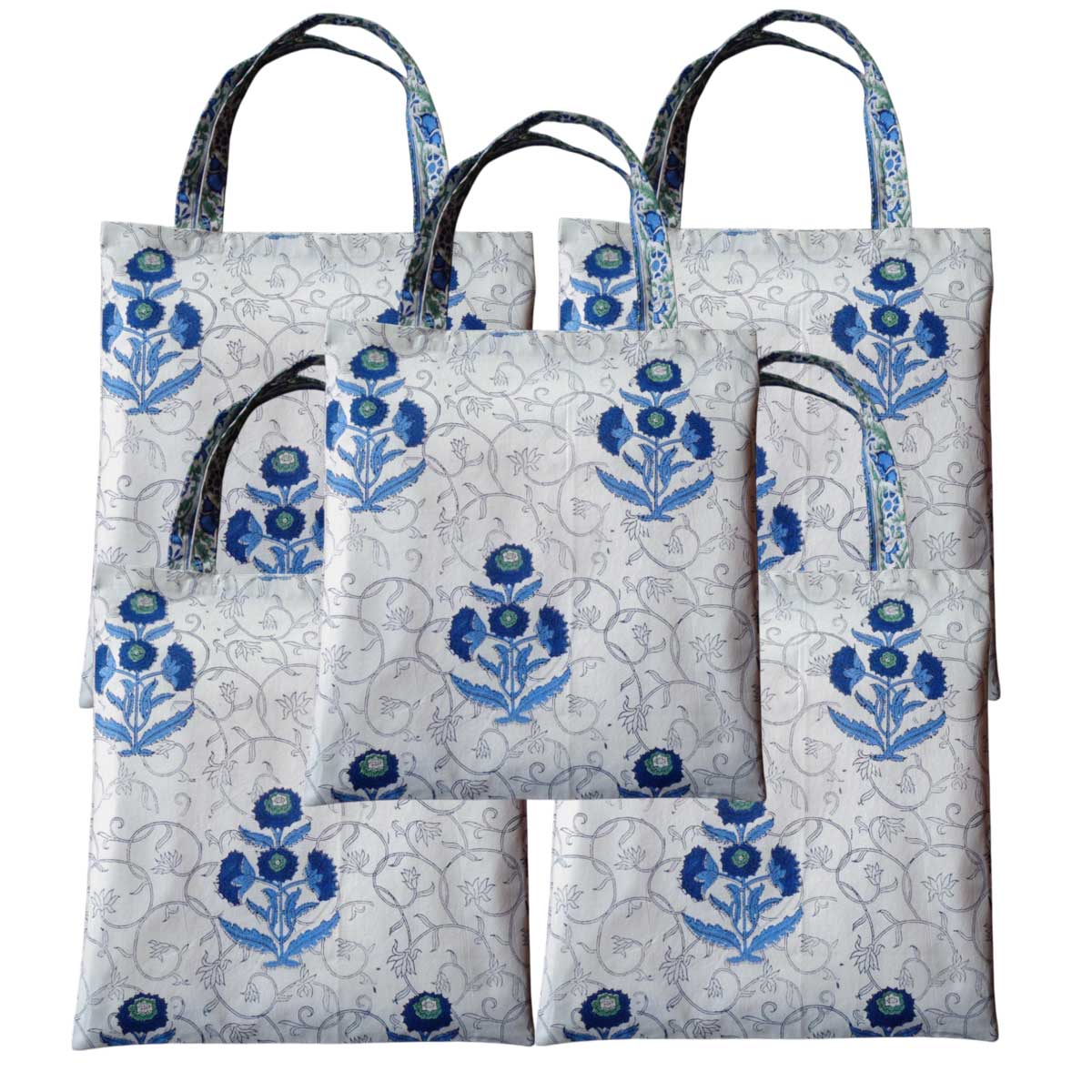 Grocery Totes Set of 5 Bags Boota Blue Jaal 118302