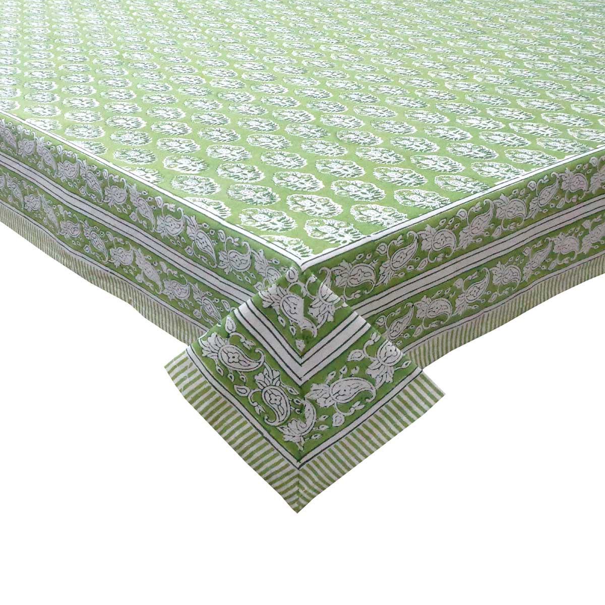 Hand Block Printed Cotton Tablecloth 150x220 cms Boota Celadon Green Gud 100673