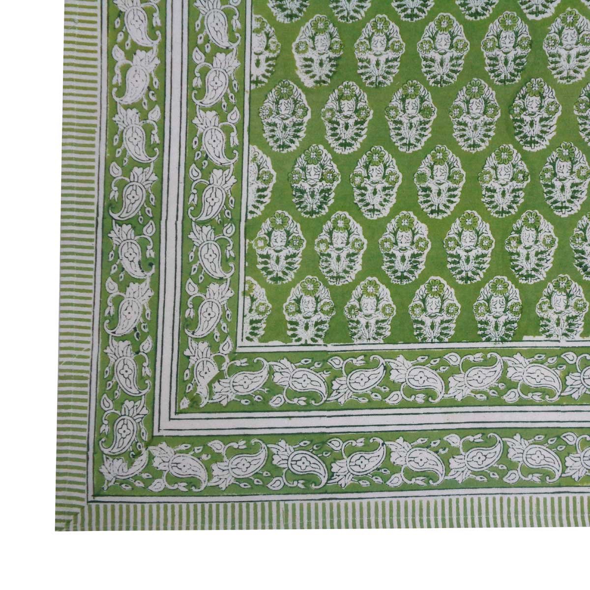 Square Tablecloth in Cotton Hand Block Printed Cotton Tablecloth 150x150 cms Boota Celadon Green Gud 100673