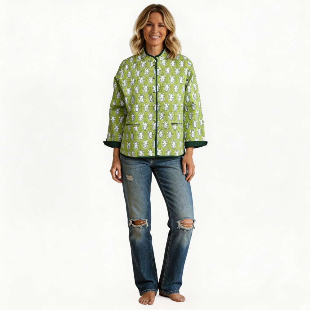 Image of Quilted Jacket Size Short Length : Boota Celadon Green Gud 100673