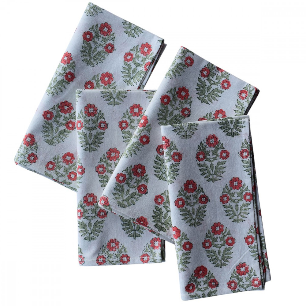 Image of Hand Block Printed Cotton Napkin 45x45 cms (Set of 4 Napkins) | Boota Georgia 202403