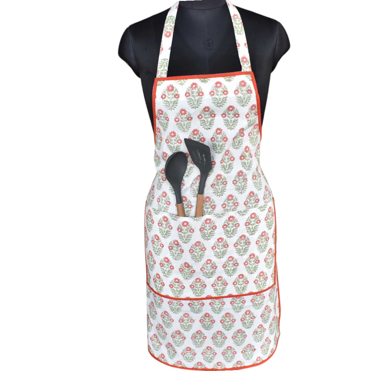 Indian Block-Printed 100 Cotton Apron Boota Georgia 202403