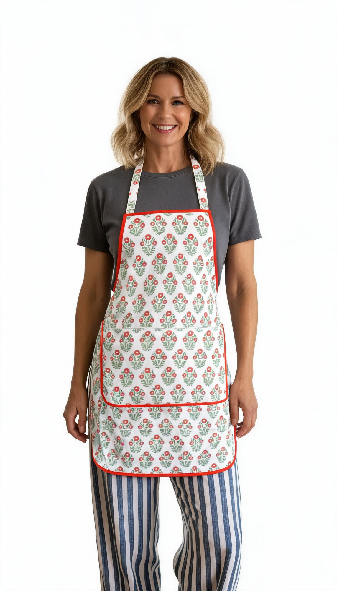 Indian Block-Printed 100 Cotton Apron Boota Georgia 202403