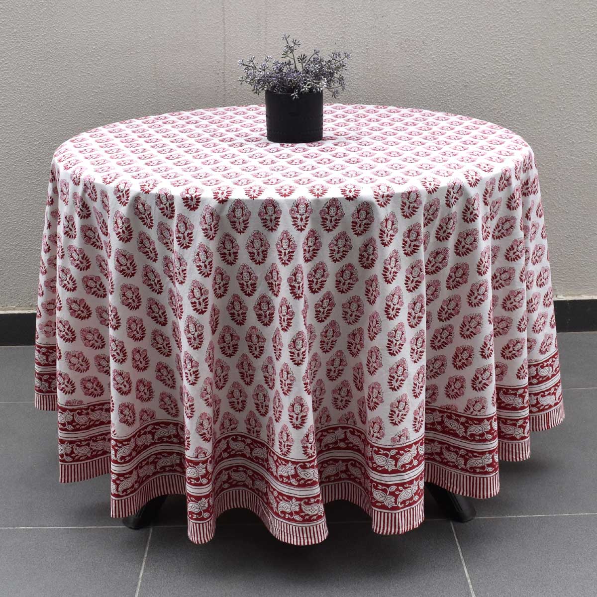 Hand Block Printed Cotton Round Tablecloth 180 cms Boota Lolipop 302334