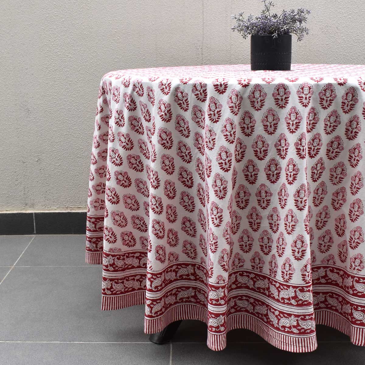 Hand Block Printed Cotton Round Tablecloth 220 cms Boota Lolipop 302334