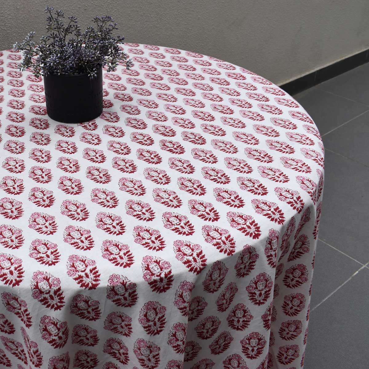 Hand Block Printed Cotton Round Tablecloth 220 cms Boota Lolipop 302334
