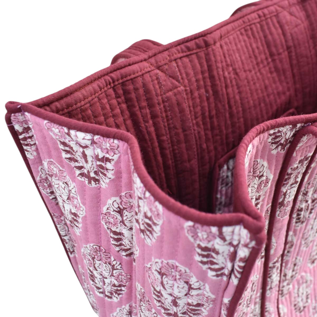 Hand Block Printed Cotton Quilted Tote Bag Boota Pink Gud 202811