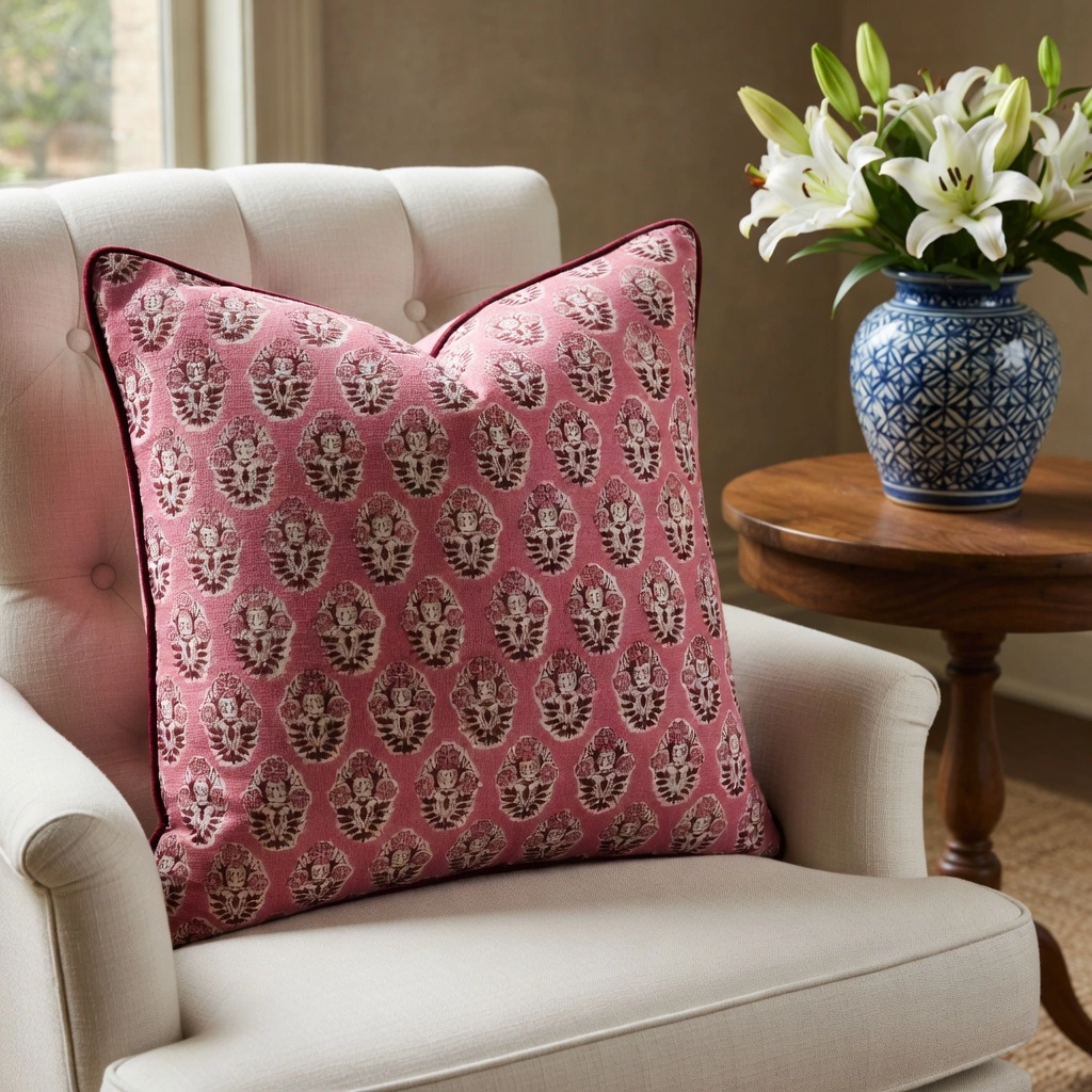 Piping Cushion Cover 50x50 cms Boota Pink Gud 202811