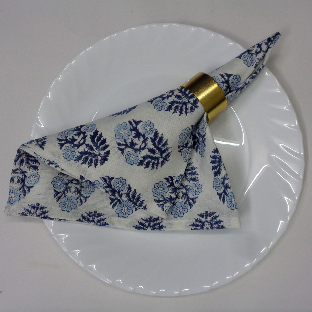 Hand Block Printed Cotton Napkin 45x45 cms Set of 4 Napkins Boota Starlight Open 208647