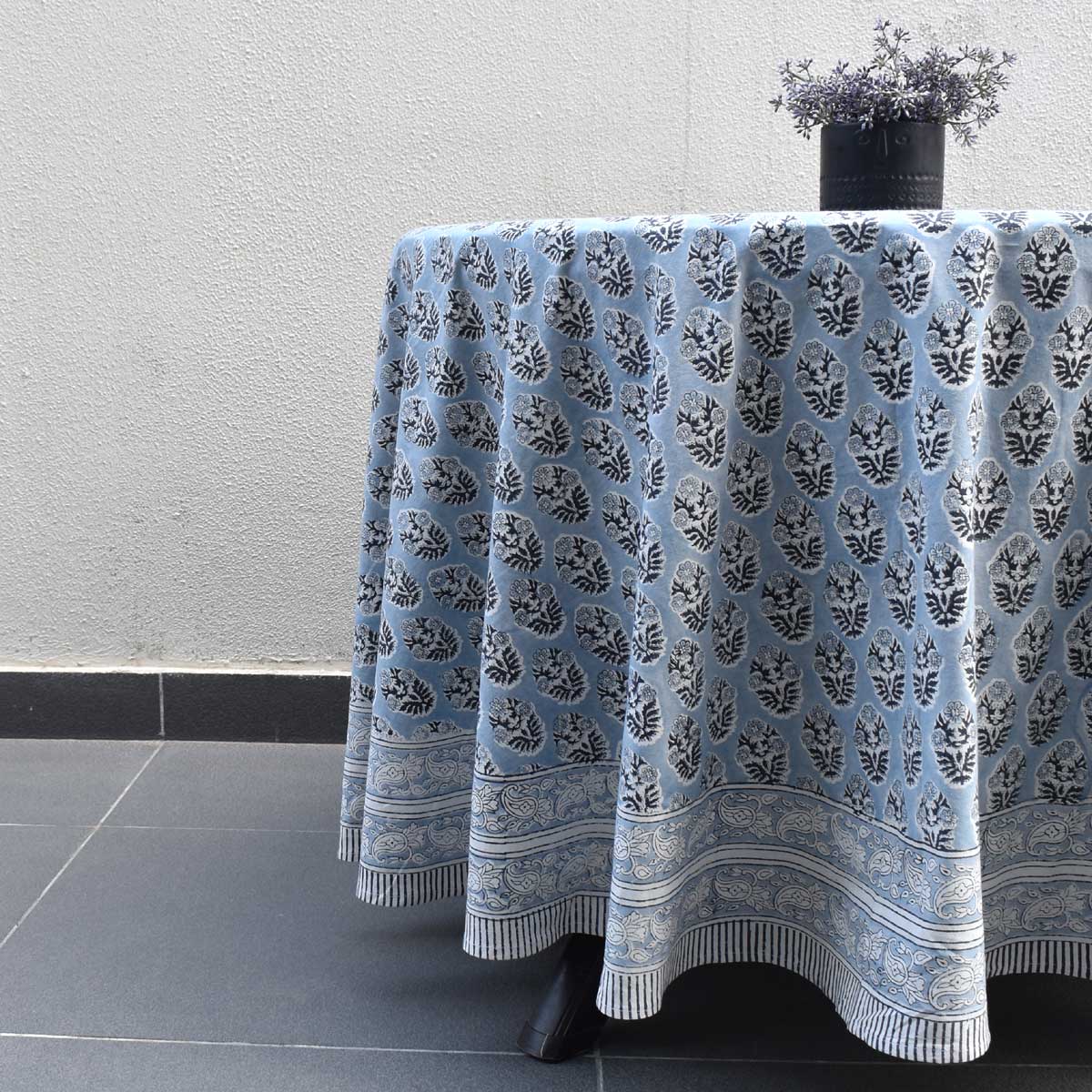 Hand Block Printed Cotton Round Tablecloth 220 cms Boota Starlight Gud 208645
