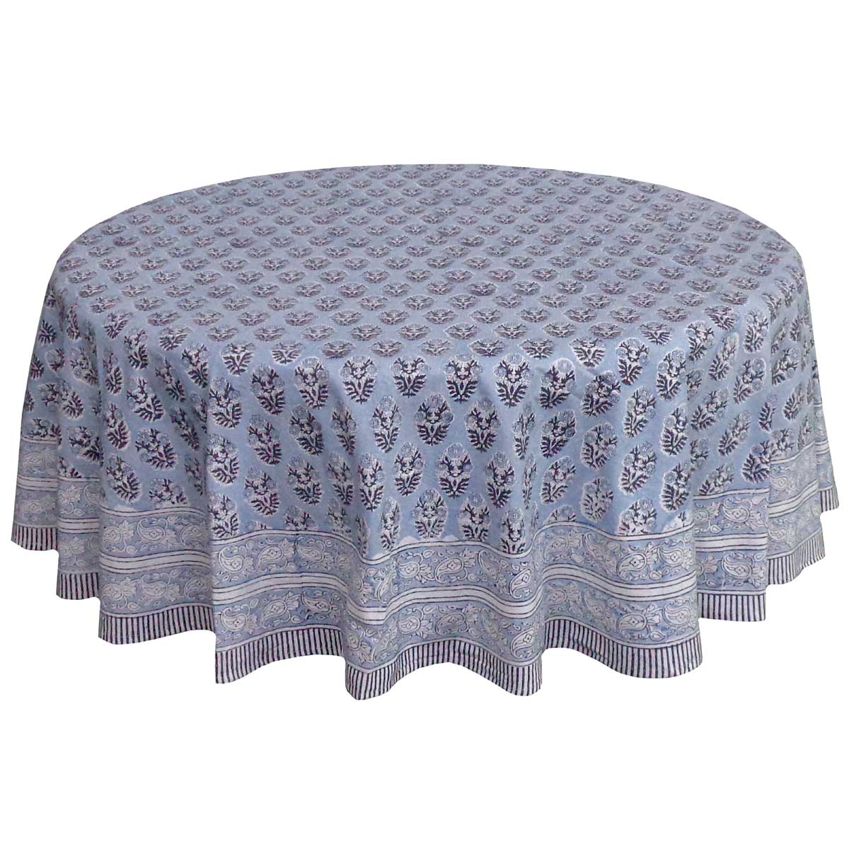 Hand Block Printed Cotton Round Tablecloth 150 cms  Boota Starlight Gud 208645