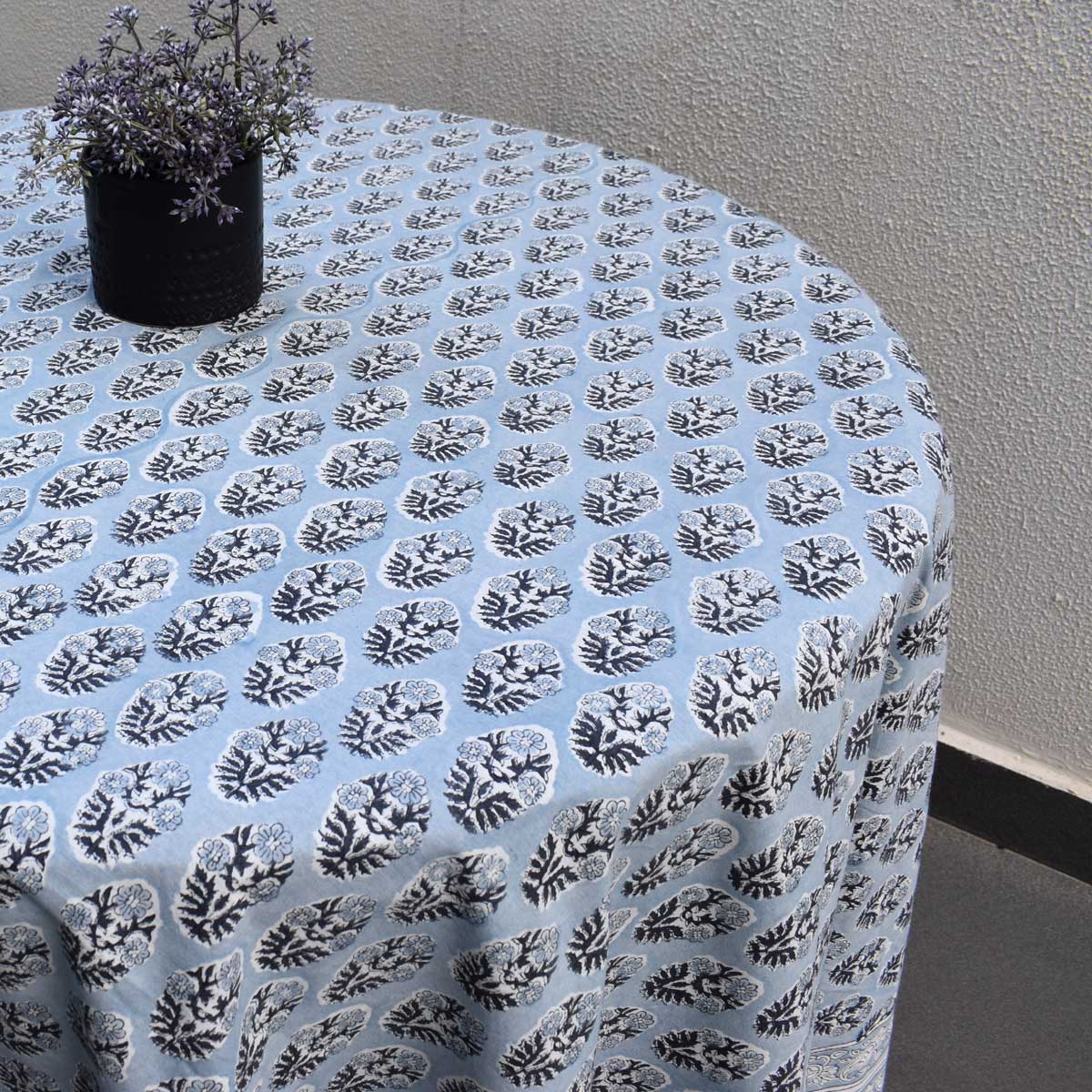 Hand Block Printed Cotton Round Tablecloth 220 cms Boota Starlight Gud 208645