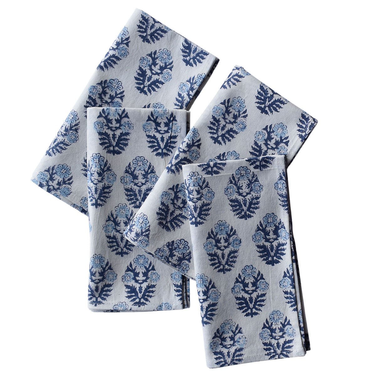 Hand Block Printed Cotton Napkin 45x45 cms Set of 4 Napkins Boota Starlight Open 208647