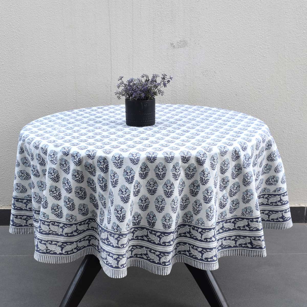 Hand Block Printed Cotton Round Tablecloth 180 cms Boota Starlight Open 208647