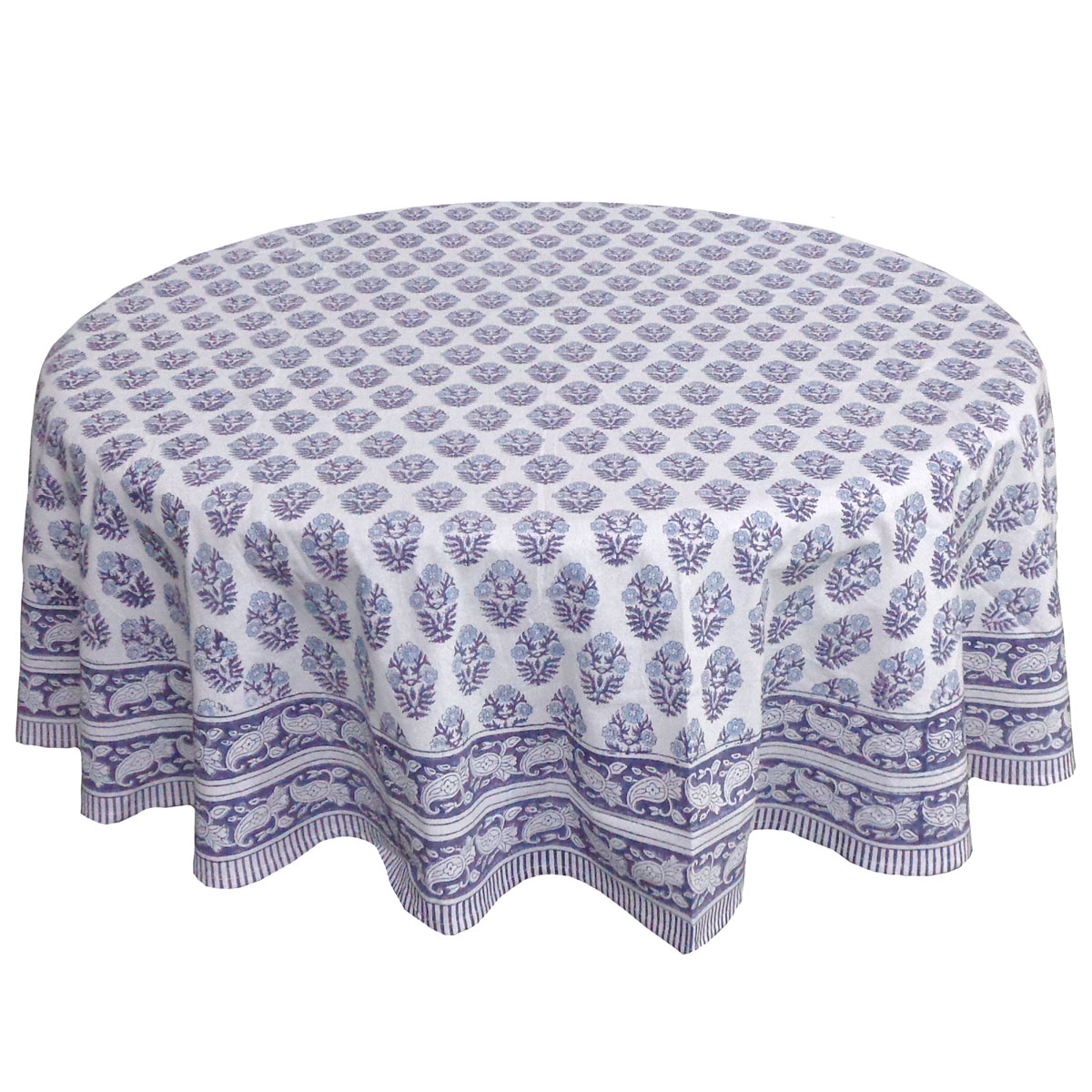 Hand Block Printed Cotton Round Tablecloth 180 cms Boota Starlight Open 208647