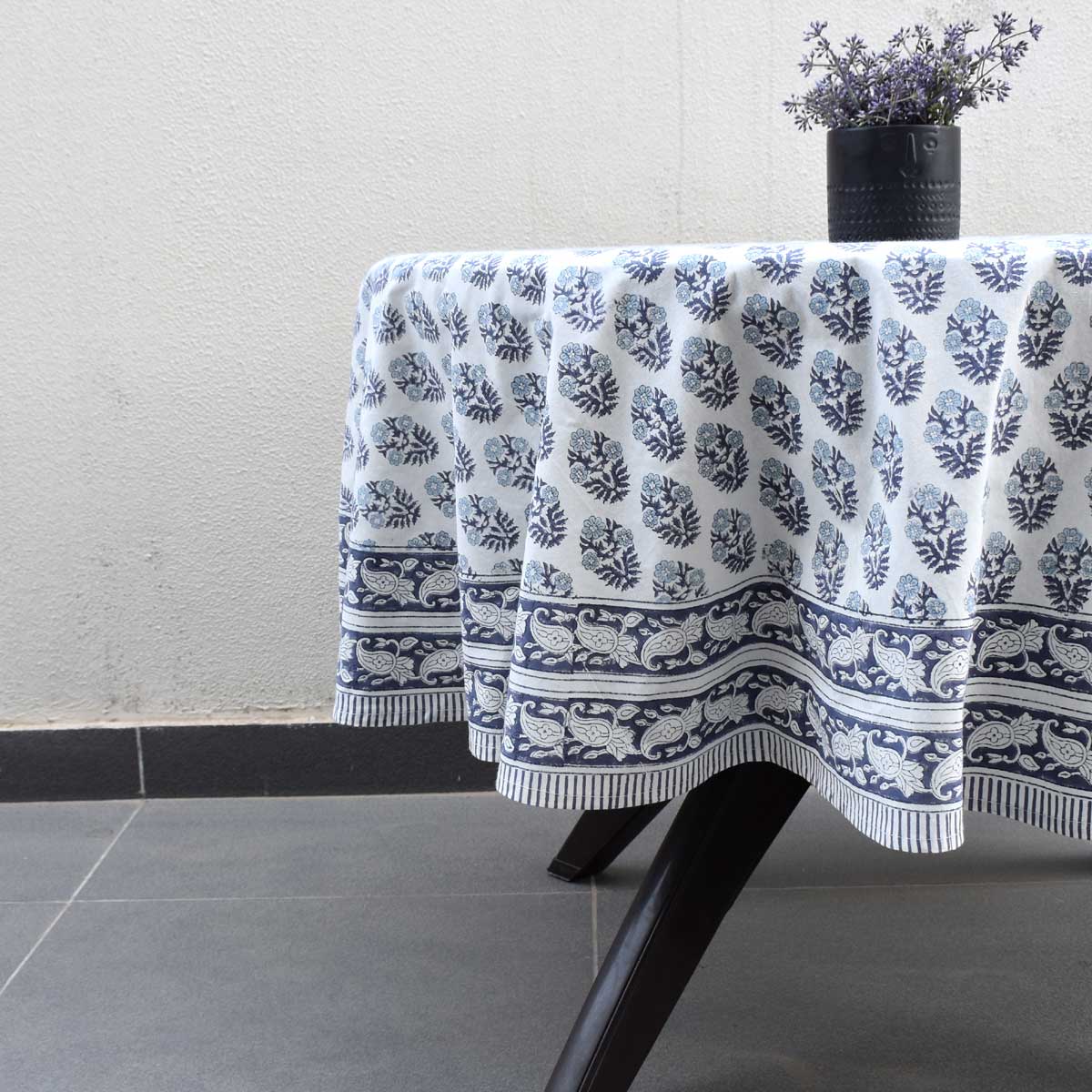 Hand Block Printed Cotton Round Tablecloth 180 cms Boota Starlight Open 208647