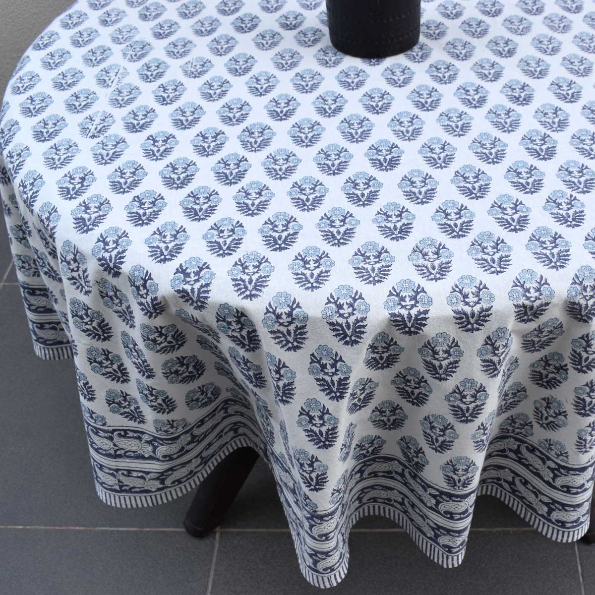 Hand Block Printed Cotton Round Tablecloth 180 cms Boota Starlight Open 208647