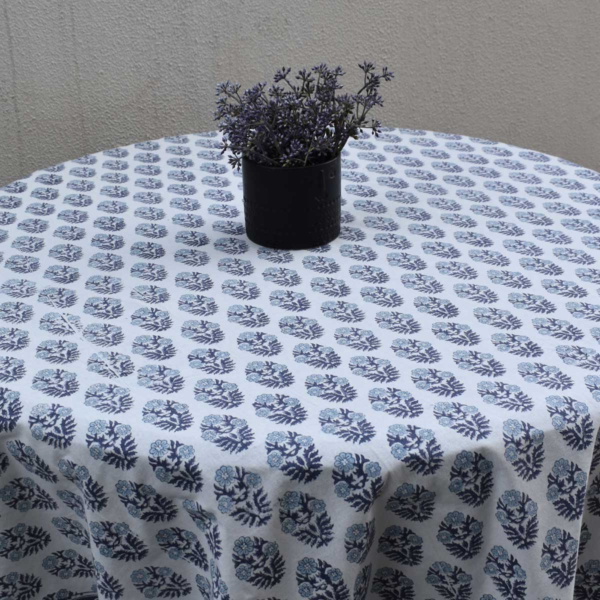 Hand Block Printed Cotton Round Tablecloth 180 cms Boota Starlight Open 208647