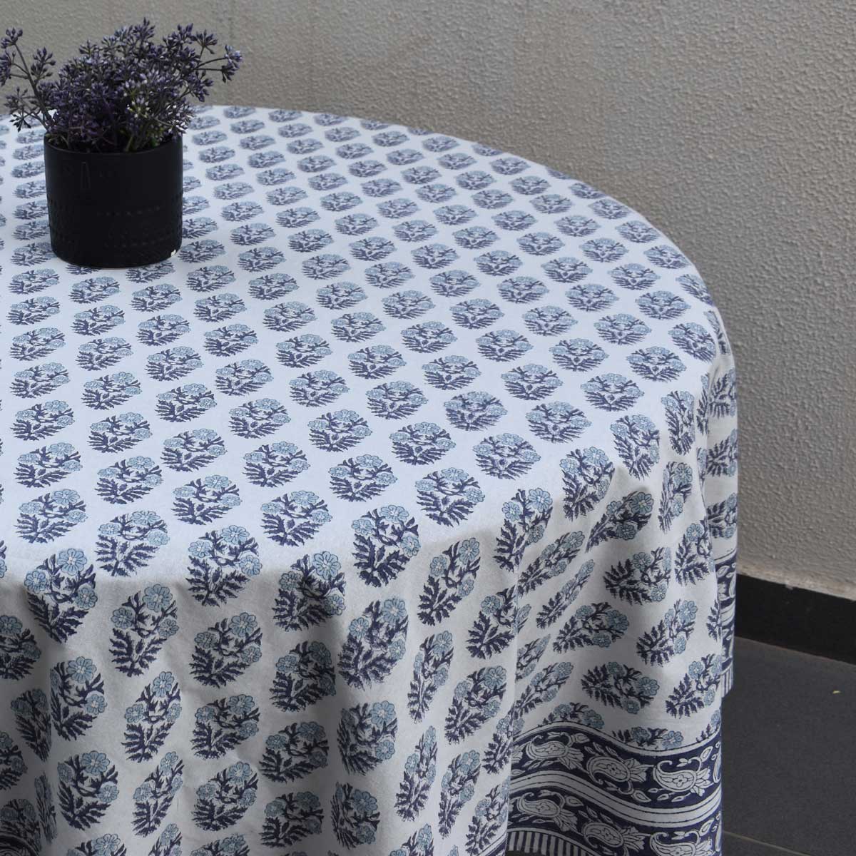 Hand Block Printed Cotton Round Tablecloth 180 cms Boota Starlight Open 208647