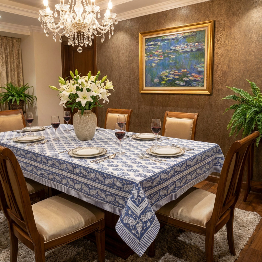 Image of Hand Block Printed Cotton Tablecloth 180x340 cms | Boota Starlight Open 208647