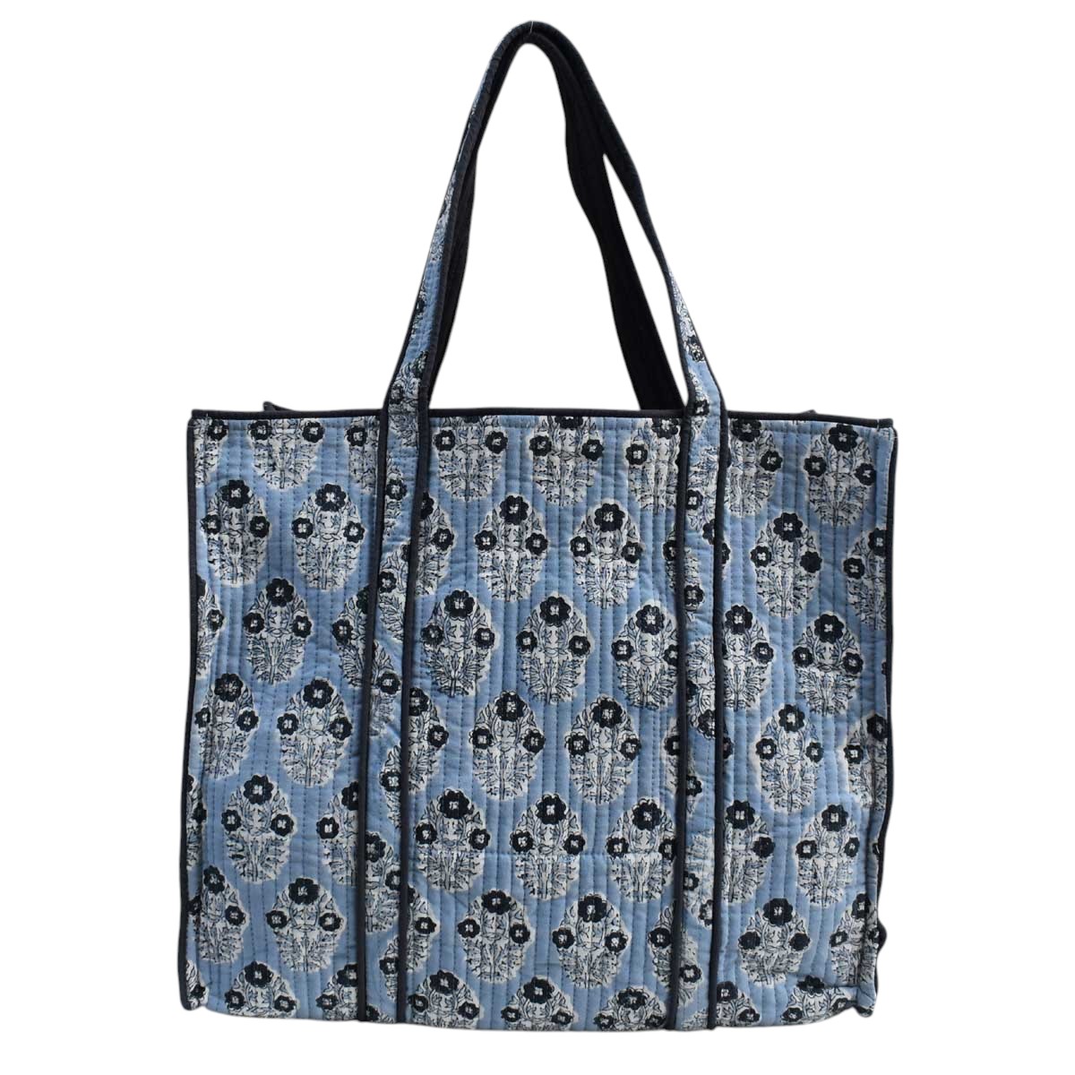 Hand Block Printed Cotton Quilted Tote Bag Boota Starlight Patti Gud 202505