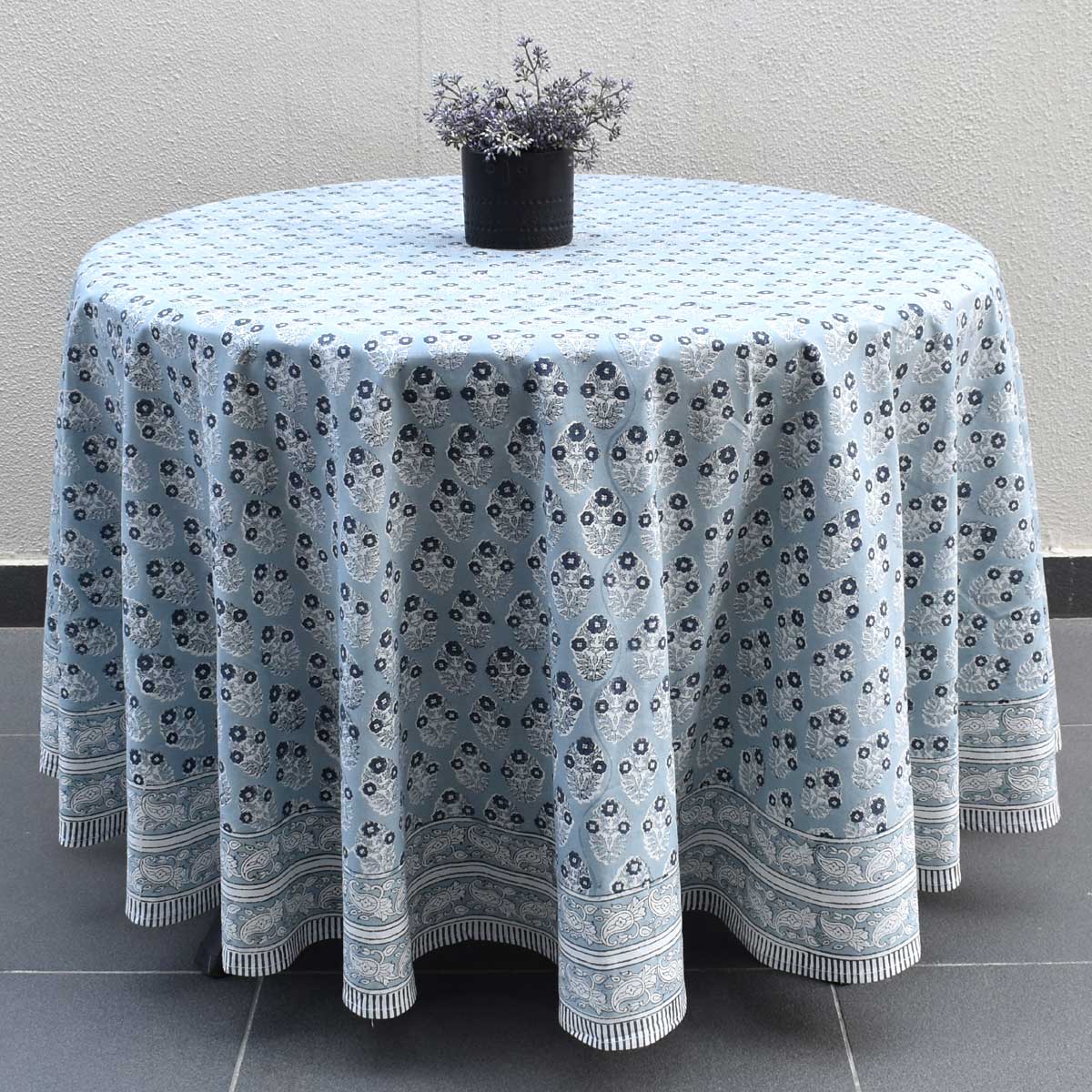 Hand Block Printed Cotton Round Tablecloth 180 cms Boota Starlight Patti Gud 202505